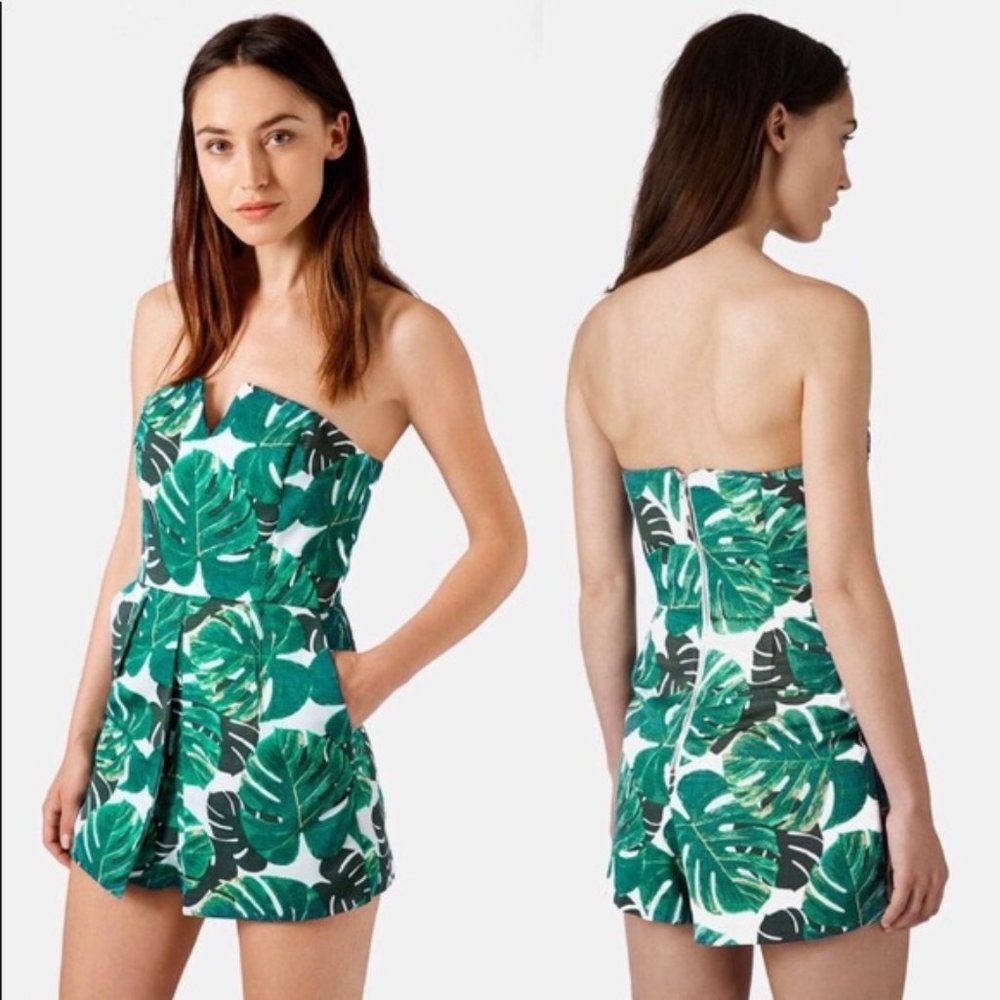 Top Shop Palm Print Leaf Romper Playsuit